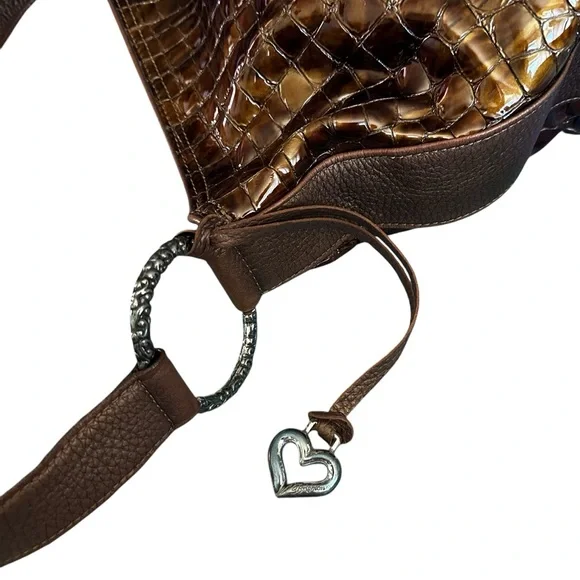 Brighton Bronze Patent Leather Croc Embossed Purse Shoulde Bag Hobo Tote